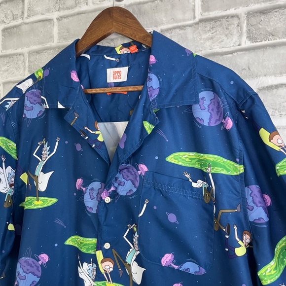 Oppo Suits Primary Blue Rick & Morty Relaxed Fit Button Up Shirt Mens XL Poly - Picture 2 of 8